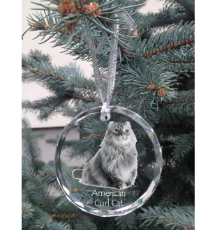 American Curl Cat - crystal bauble with a photo, photo of a cat in crystal, personalized Christmas tree ornament by Art-Dog brand