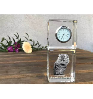 American Bobtail - crystal clock with a photo, photo of a cat in crystal, personalized desk clock by Art-Dog brand