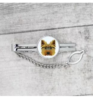 Yorkshire Terrier - geometrische Krawattennadel mit Bild und Schriftzug von Art-Dog