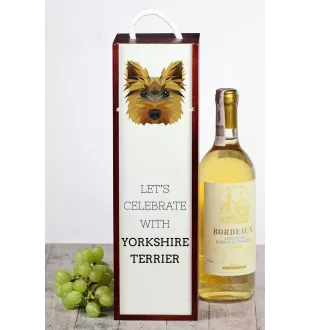 Yorkshire Terrier - geometrische Box mit einem Bild und Schriftzug für Wein der Marke Art-Dog