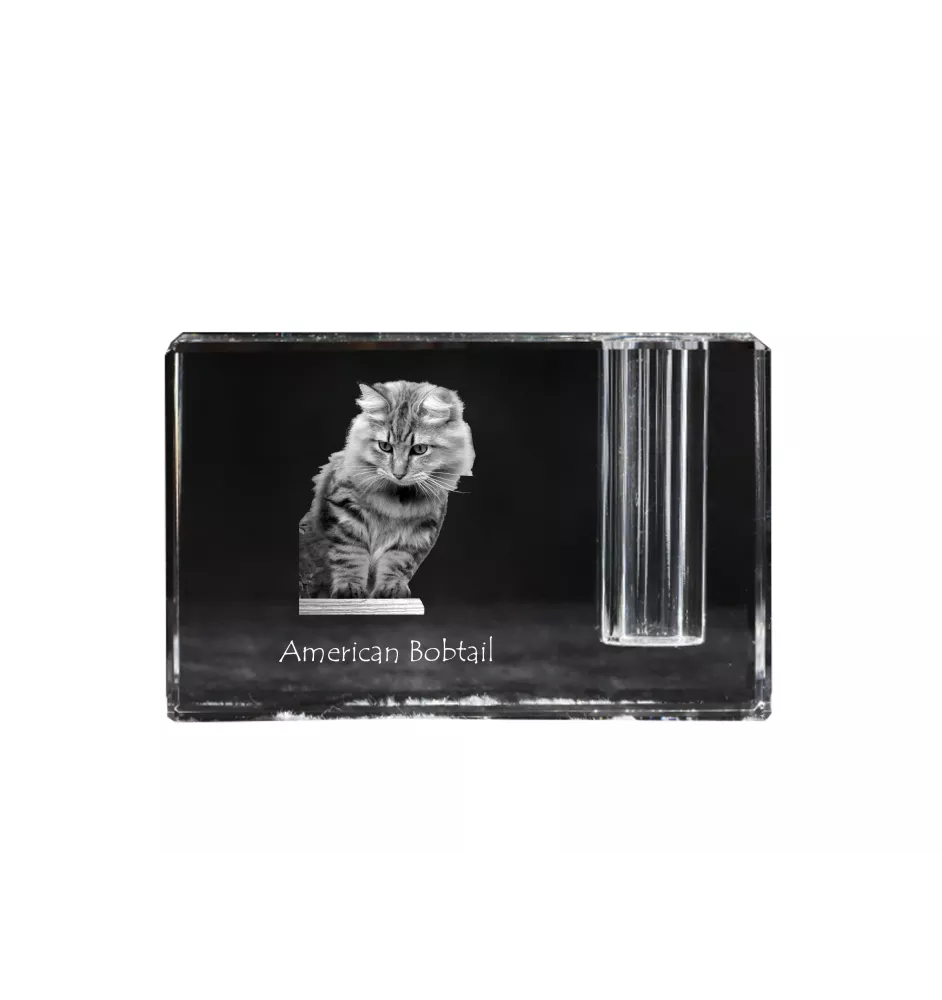 Bobtail américain - Porte-stylos, organiseur en cristal avec photo de chat, décoration de bureau unique par la marque Art-Dog