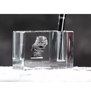 American Bobtail - Pen stand, crystal organiser with cat photo, unique desk decoration by Art-Dog brand