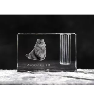 American Curl Katze - Stifthalter, Kristallorganizer mit Katzenfoto, einzigartige Schreibtischdekoration der Marke Art-Dog