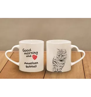 Amerikanisch Bobtail Tasse mit Katze, entzückende Tasse mit herzförmigem Henkel, universelles Geschenk der Marke Art-Dog