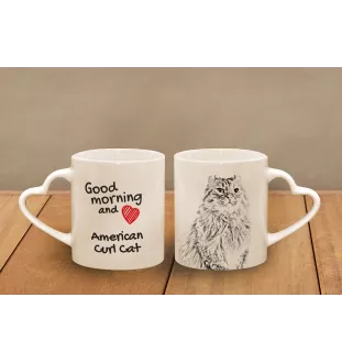 American Curl - tasse avec un chat, une tasse adorable avec une anse en forme de cœur, un cadeau universel de la marque Art-Dog