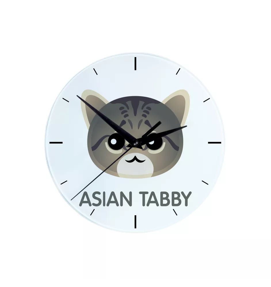 Asiatische Tabby - MDF-Uhr mit Grafik und Logo der Marke Art-Dog