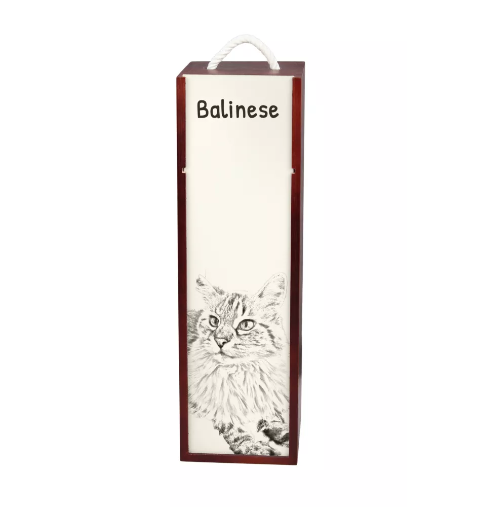 Balinais gauche - boîte à vin avec un chat, boîte à alcool avec une illustration, boîte personnalisée pour cadeau de la marque Art-Dog
