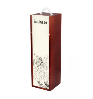 Balinais gauche - boîte à vin avec un chat, boîte à alcool avec une illustration, boîte personnalisée pour cadeau de la marque Art-Dog