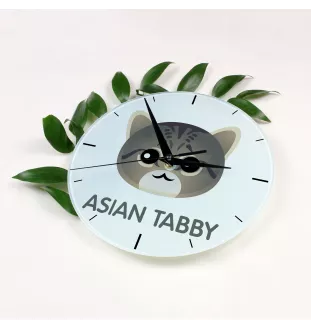 Asiatische Tabby - MDF-Uhr mit Grafik und Logo der Marke Art-Dog