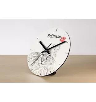 Balinese left - wall clock with a cat, shelf clock with a print, personalized home decoration from the Art-Dog brand