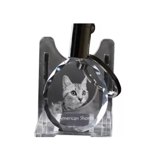 Américain à poil court - Fob with cat photo, crystal key ring in gift box, unique gift by Art-Dog brand