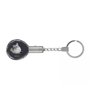 Balinais gauche - Fob with cat photo, crystal key ring in gift box, unique gift by Art-Dog brand