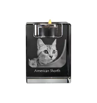 Américain à poil court - Bougeoir avec photo de chat, porte bougie en cristal, cadeau personnalisé par la marque Art-Dog