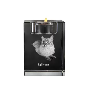 Balinese - Kerzenhalter mit Katzenfoto, Teelichthalter aus Kristall, personalisiertes Geschenk der Marke Art-Dog