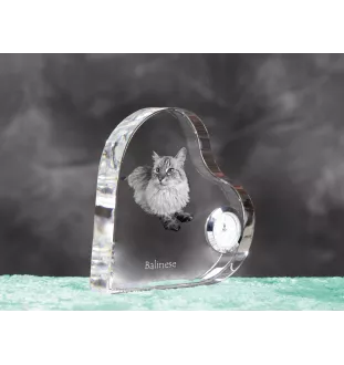 Balinese links - Kristalluhr mit Katzenbild, Herzregal-Uhr, personalisierte Standuhr von Art-Dog.