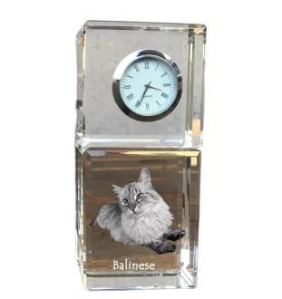 Balinese left - crystal clock with a photo, photo of a cat in crystal, personalized desk clock by Art-Dog brand