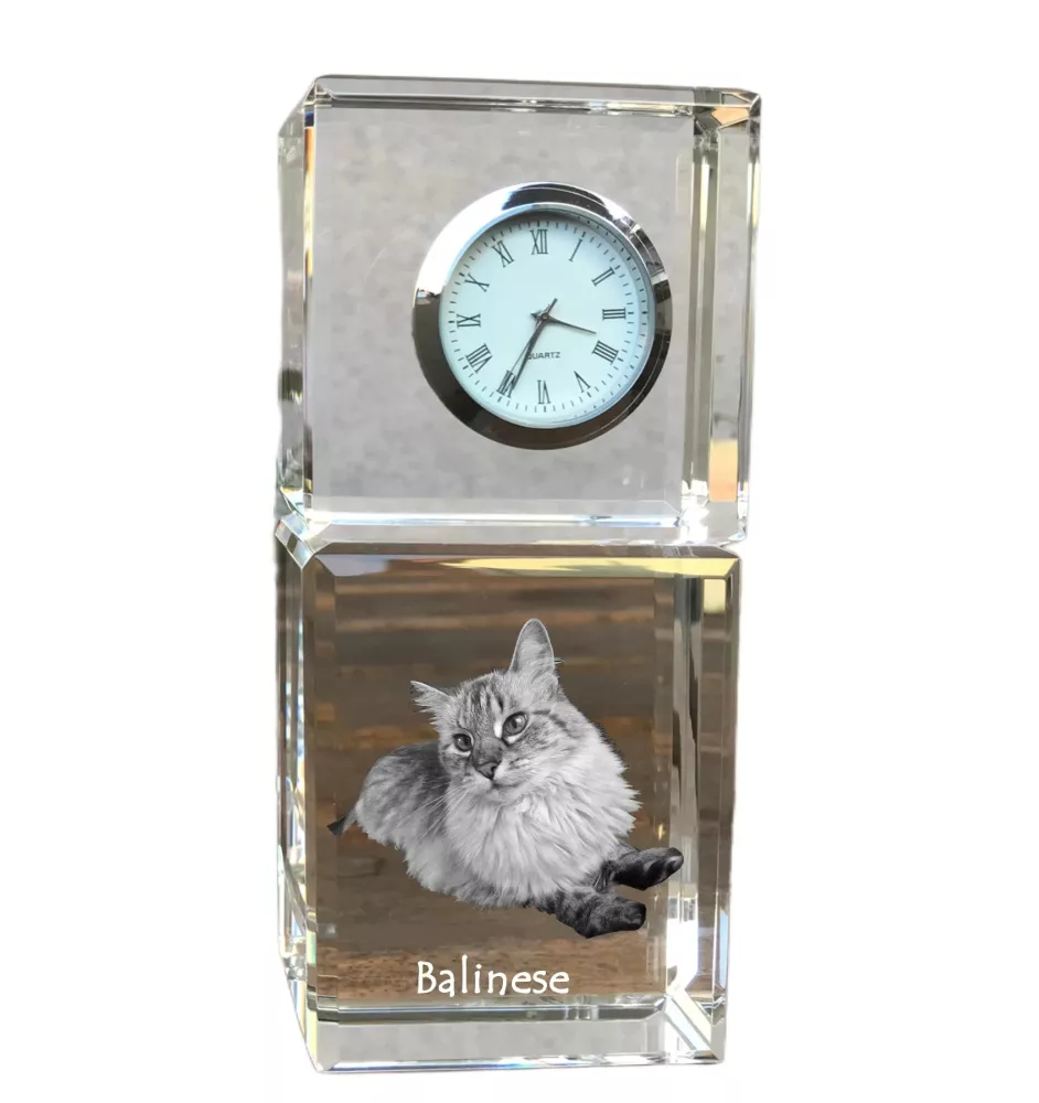 Balinais gauche - montre en cristal avec photo, photo de chat dans le cristal, horloge de bureau personnalisée de la marque Art-Dog