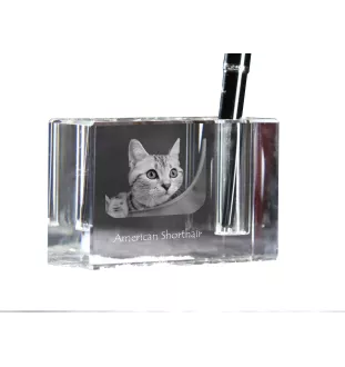Amerikanisch Kurzhaar - Stifthalter, Kristallorganizer mit Katzenfoto, einzigartige Schreibtischdekoration der Marke Art-Dog