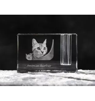 Américain à poil court - Porte-stylos, organiseur en cristal avec photo de chat, décoration de bureau unique par la marque Art-Dog