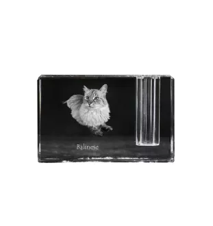 Balinese links - Stifthalter, Kristallorganizer mit Katzenfoto, einzigartige Schreibtischdekoration der Marke Art-Dog