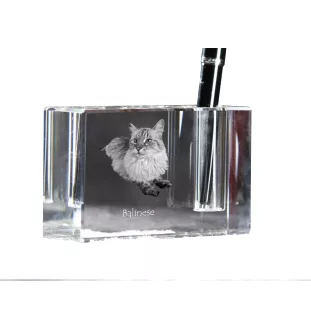 Balinese left - Pen stand, crystal organiser with cat photo, unique desk decoration by Art-Dog brand
