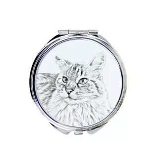 Balinese left - pocket mirror with a cat, personalized mirror for a purse, compact mirror with Art-Dog brand print