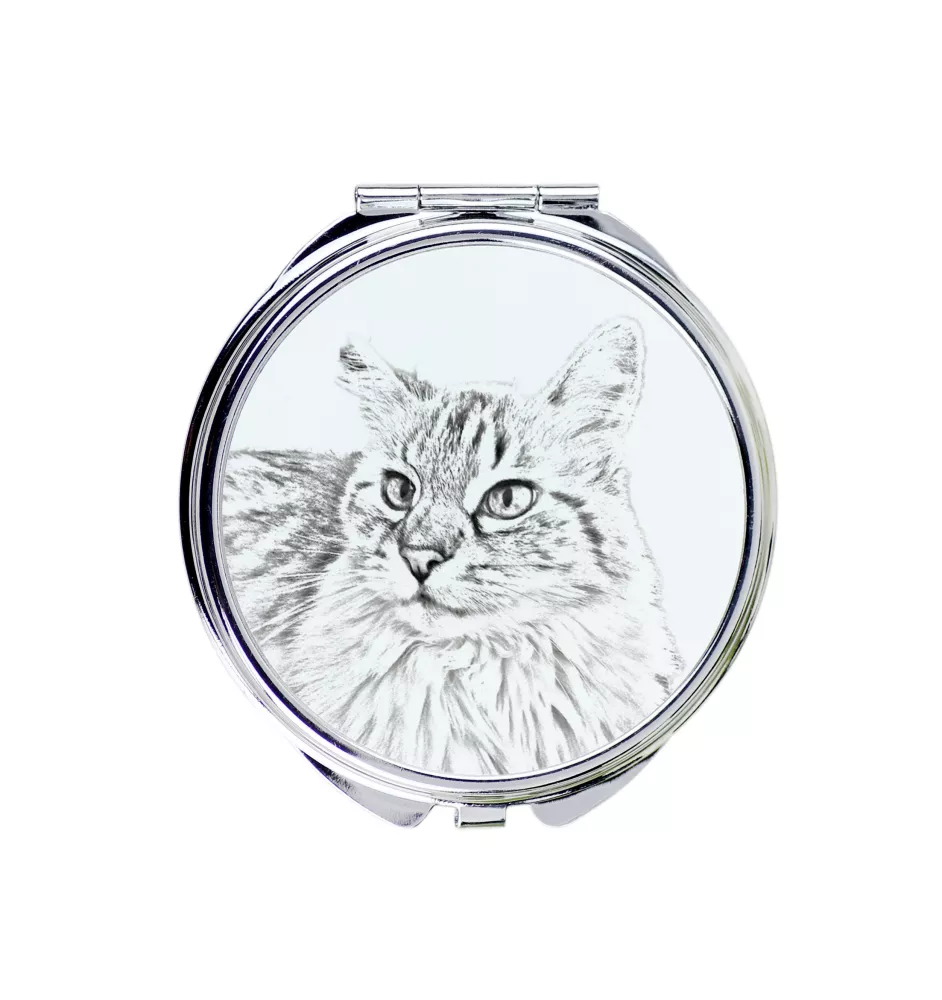 Balinese left - pocket mirror with a cat, personalized mirror for a purse, compact mirror with Art-Dog brand print