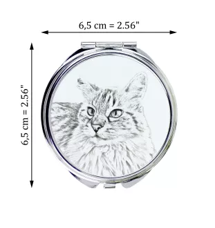 Balinese left - pocket mirror with a cat, personalized mirror for a purse, compact mirror with Art-Dog brand print