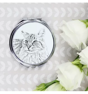 Balinese left - pocket mirror with a cat, personalized mirror for a purse, compact mirror with Art-Dog brand print
