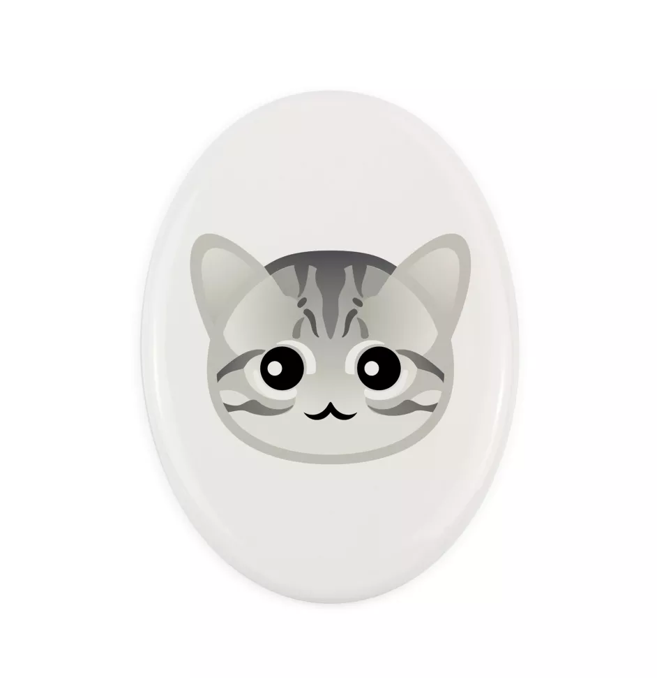 American Shorthair - ceramic tombstone plaque with graphics and inscription by Art-Dog brand