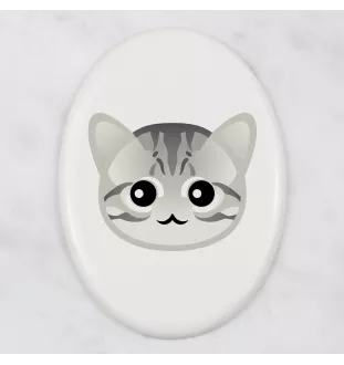 American Shorthair - ceramic tombstone plaque with graphics and inscription by Art-Dog brand