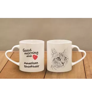 Américain à poil court - tasse avec un chat, une tasse adorable avec une anse en forme de cœur, un cadeau universel de la marque Art-Dog