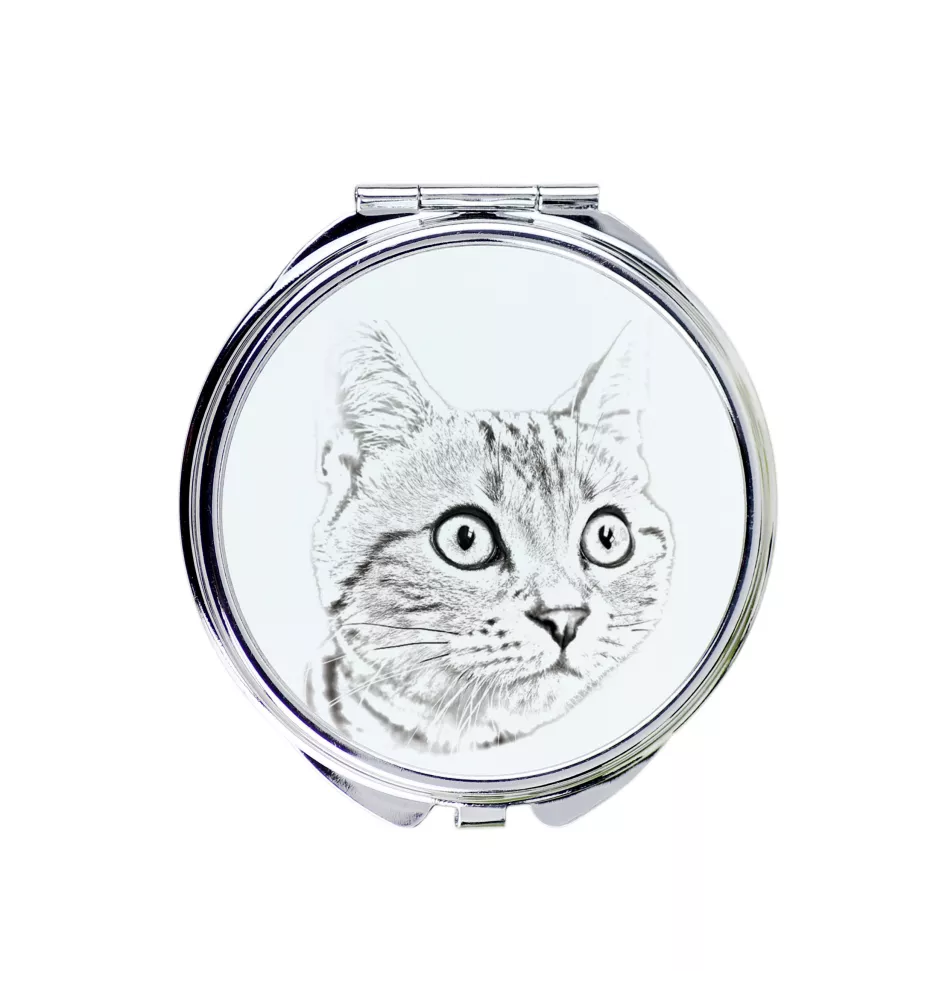 Amerikanisch Kurzhaar - Taschenspiegel mit Katze, personalisierter Taschenspiegel, kompakter Spiegel mit Art-Dog-Logo