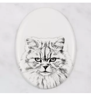 Britisch Langhaar - Gedenktafel mit einem Foto einer Katze, Grabplatte mit Druck, personalisierte ovale Platte der Marke Art-Dog