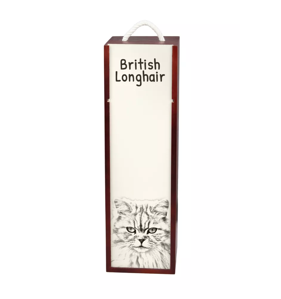 British Longhair - boîte à vin avec un chat, boîte à alcool avec une illustration, boîte personnalisée pour cadeau de la marque Art-Dog