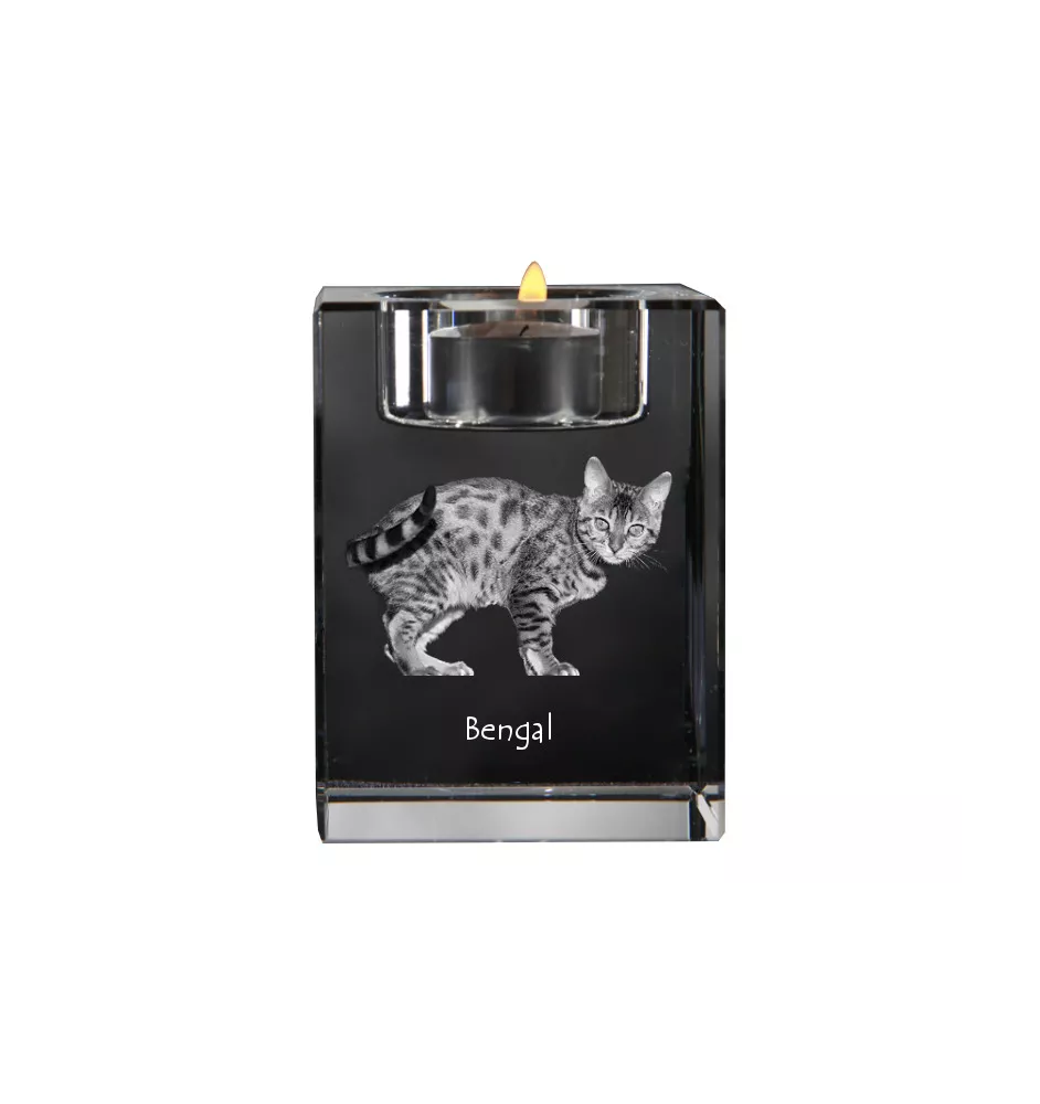 Bengalisch - Kerzenhalter mit Katzenfoto, Teelichthalter aus Kristall, personalisiertes Geschenk der Marke Art-Dog