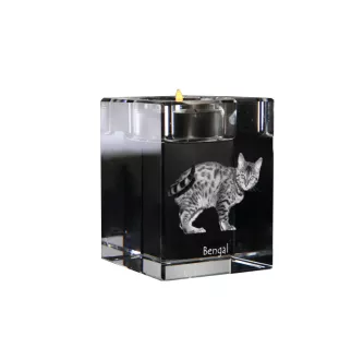 Bengal - Candle holder with cat photo, crystal tealight holder, personalised gift by Art-Dog brand