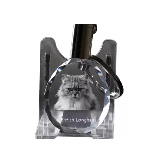Britisch Langhaar - Fob with cat photo, crystal key ring in gift box, unique gift by Art-Dog brand