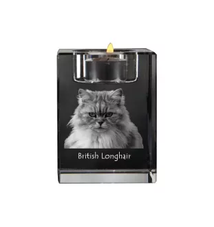 Britisch Langhaar - Kerzenhalter mit Katzenfoto, Teelichthalter aus Kristall, personalisiertes Geschenk der Marke Art-Dog