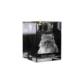 British Longhair - Bougeoir avec photo de chat, porte bougie en cristal, cadeau personnalisé par la marque Art-Dog