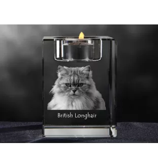 British Longhair - Bougeoir avec photo de chat, porte bougie en cristal, cadeau personnalisé par la marque Art-Dog
