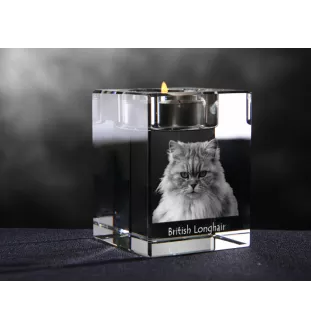 Britisch Langhaar - Kerzenhalter mit Katzenfoto, Teelichthalter aus Kristall, personalisiertes Geschenk der Marke Art-Dog