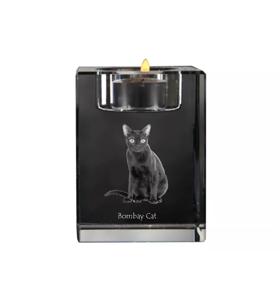 Bombay - Bougeoir avec photo de chat, porte bougie en cristal, cadeau personnalisé par la marque Art-Dog