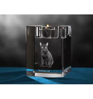 Bombay - Candle holder with cat photo, crystal tealight holder, personalised gift by Art-Dog brand