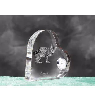 Bengal - crystal clock with a picture of a cat, heart-shaped shelf clock, personalized standing clock by Art-Dog brand