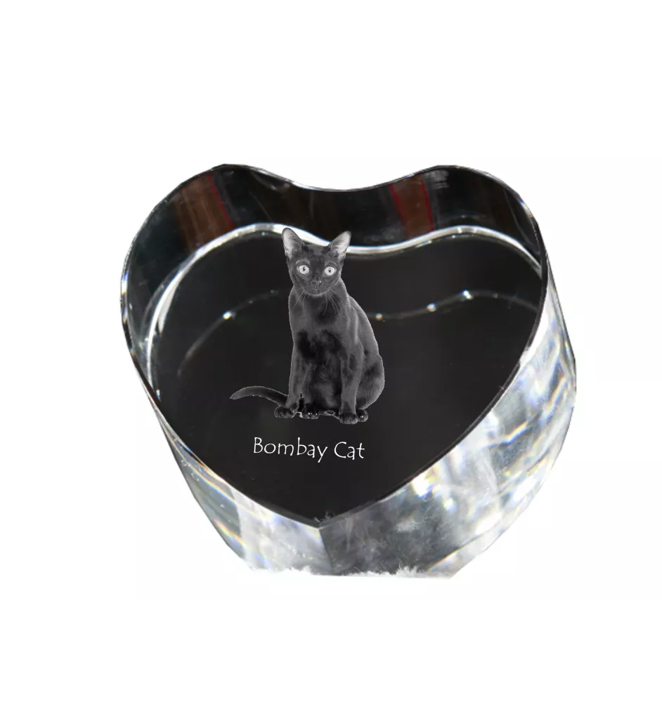 Bombay Cat - crystal clock with a picture of a cat, heart-shaped shelf clock, personalized standing clock by Art-Dog brand
