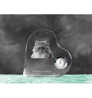 Britisch Langhaar - Kristalluhr mit Katzenbild, Herzregal-Uhr, personalisierte Standuhr von Art-Dog.