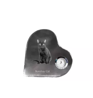 Bombay Cat - crystal clock with a picture of a cat, heart-shaped shelf clock, personalized standing clock by Art-Dog brand