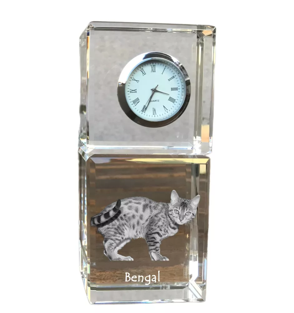 Bengal - montre en cristal avec photo, photo de chat dans le cristal, horloge de bureau personnalisée de la marque Art-Dog