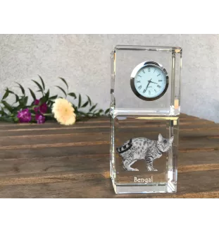Bengal - crystal clock with a photo, photo of a cat in crystal, personalized desk clock by Art-Dog brand